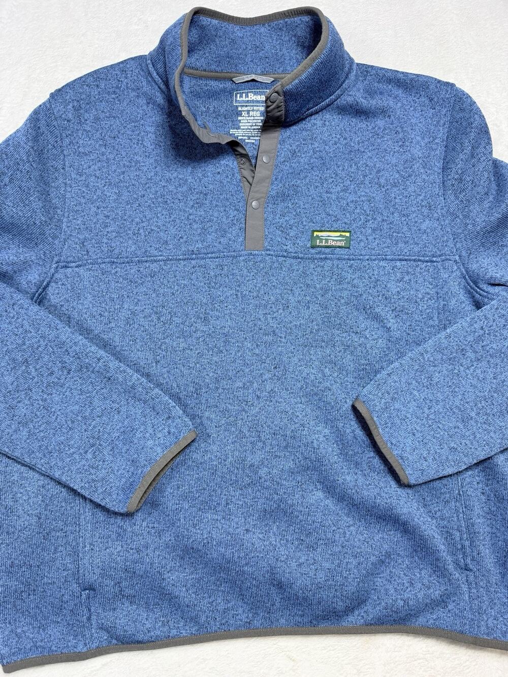L.L. Bean Sweater Fleece 1/4 Pullover Mid Season Sz XL Iron Blue Kangaroo Pocket